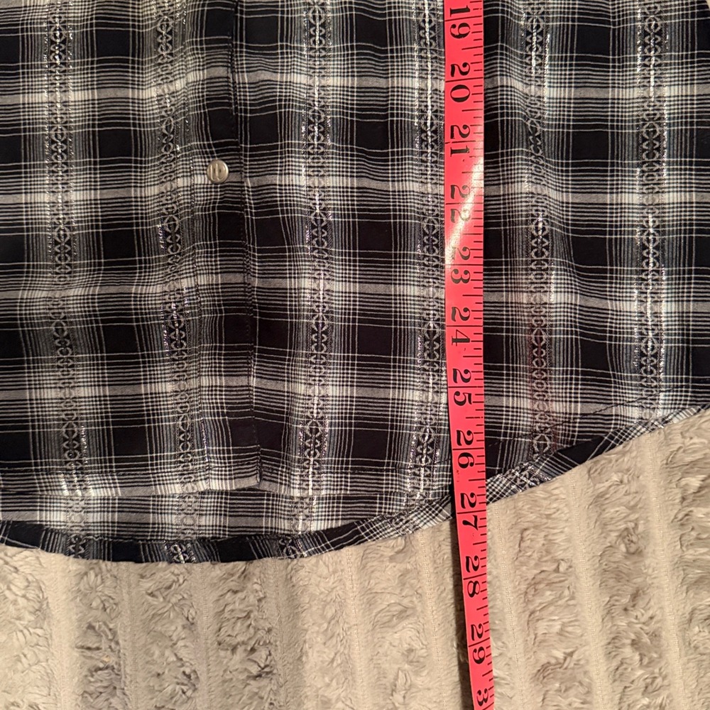 Wrangler Womens Black White Plaid Metallic Western Snap Button‎ Shirt LW4021X S - Picture 6 of 7